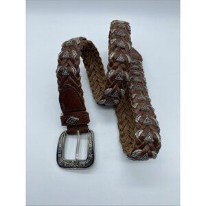 County Brown Genuine Leather Belt w/ Metal Emblems Women's Size M India 547C